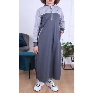 Qamis Long Junior - Anthracite et Gris - Manches Longues Qaba'il : Ezox