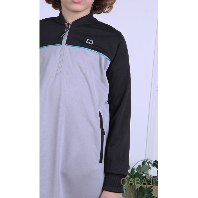 Qamis Long Junior - Gris et Noir - Manches Longues Qaba'il : Ezox