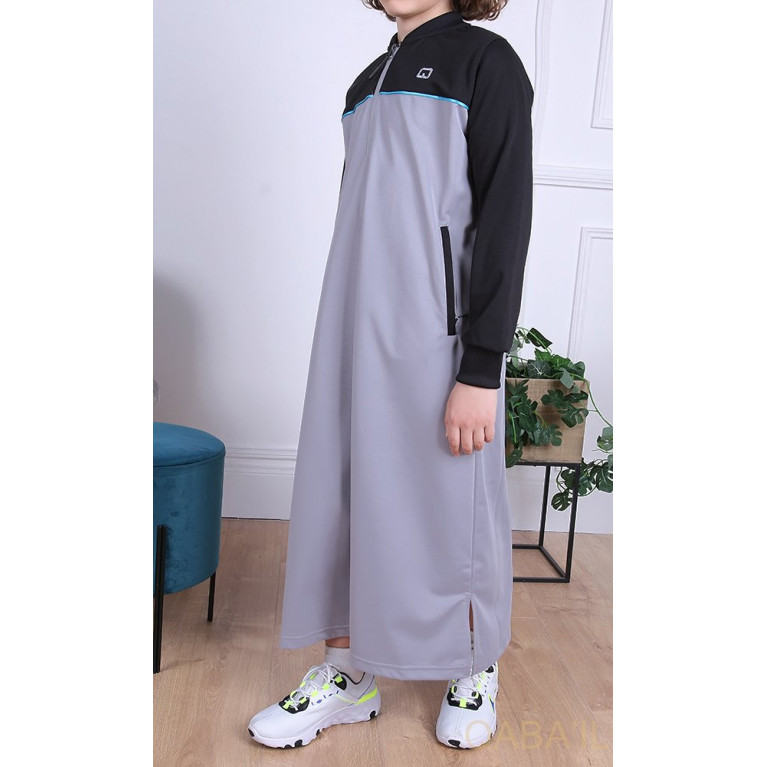 Qamis Long Junior - Gris et Noir - Manches Longues Qaba'il : Ezox