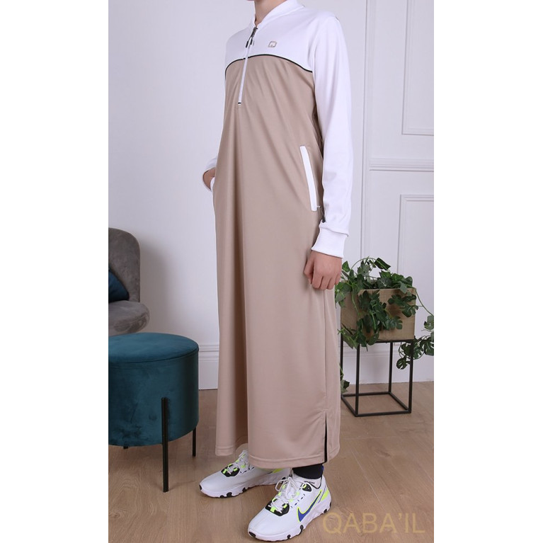 Qamis Long Junior - Beige et Blanc Manches Longues Qaba'il : Ezox