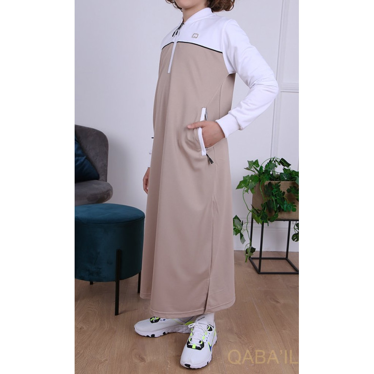 Qamis Long Junior - Beige et Blanc Manches Longues Qaba'il : Ezox