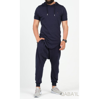 Sarouel et Haut à Capuche Manche Courte Bleu Nuit, Ensemble Qaba'il : Onyx 