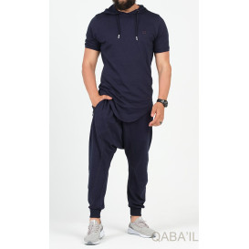 Sarouel et Haut à Capuche Manche Courte Bleu Nuit, Ensemble Qaba'il : Onyx 