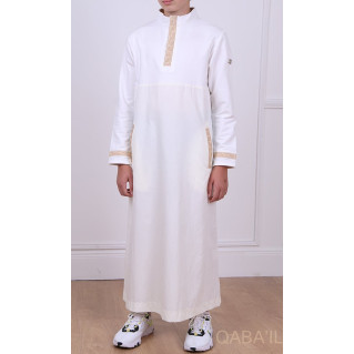 Qamis Ecru Long Brodé Doré - KID et ADO - Manches Longues Qaba'il : Eminence