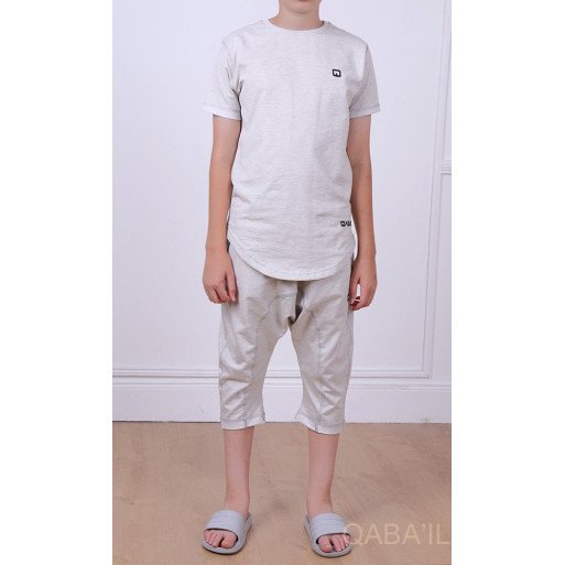 Ensemble Nautik Kid - Gris Chiné - Sarouel + T-Shirt de 3 à 16 ans - Qaba'il