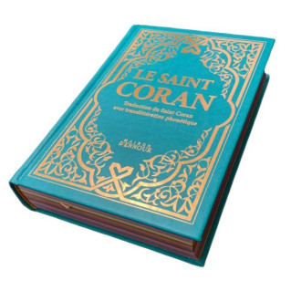 Le Saint Coran Vert Canard Doré - Couverture Daim - Pages Arc-En-Ciel - Français-Arabe-Phonétique - Maison Ennour