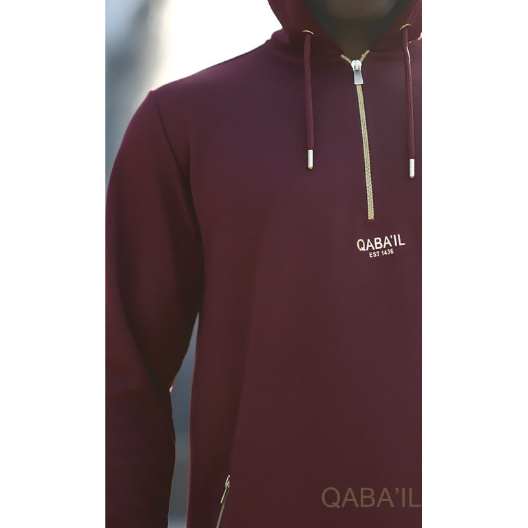 Qamis Court Basic avec Capuche - Bordeaux et Or - Qaba'il : HOOD GS