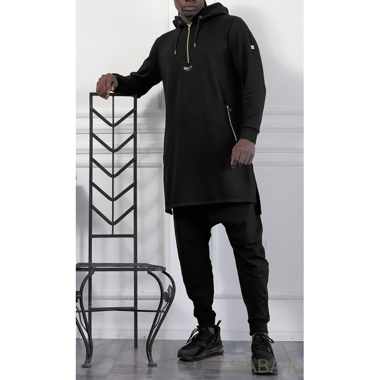 Qamis Court Basic avec Capuche - Noir et Or - Qaba'il : HOOD GS