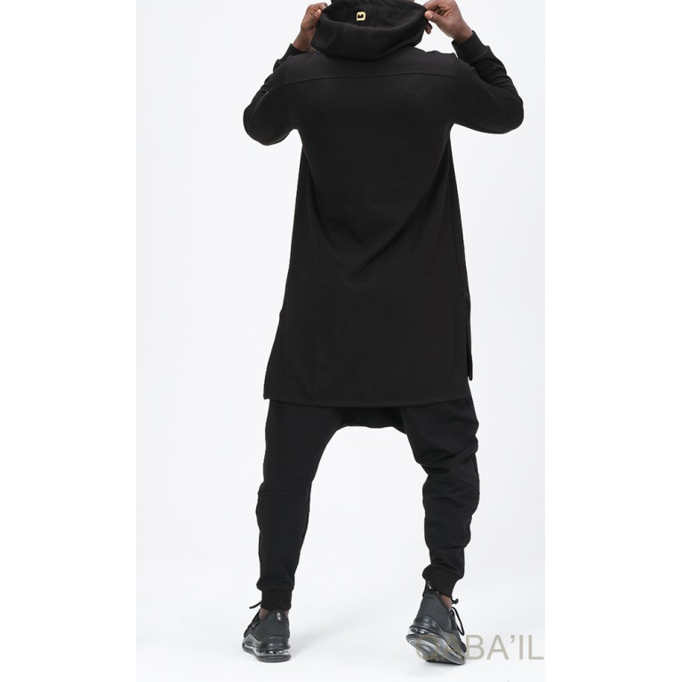 Qamis Court Basic avec Capuche - Noir et Or - Qaba'il : HOOD GS