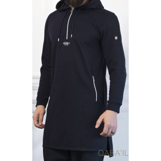 Qamis Court Basic avec Capuche - Bleu Nuit et Argent - Qaba'il : HOOD GS