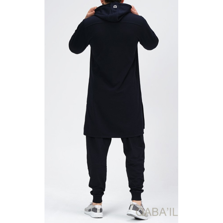 Qamis Court Basic avec Capuche - Bleu Nuit et Argent - Qaba'il : HOOD GS