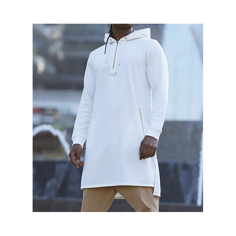 Qamis Court Basic avec Capuche - Blanc Cassé et Or - Qaba'il : HOOD GS