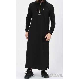 Qamis Long Basic avec Capuche - Noir et Or - Qaba'il : HOOD GS