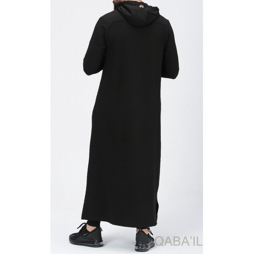 Qamis Long Basic avec Capuche - Noir et Or - Qaba'il : HOOD GS