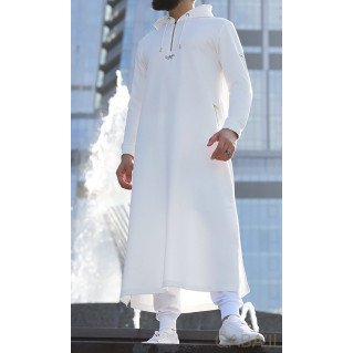 Qamis Long Basic avec Capuche - Blanc Cassé et Or - Qaba'il : HOOD GS