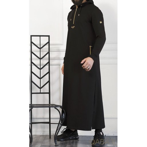 Qamis Long Basic avec Capuche - Noir et Or - Qaba'il : HOOD GS