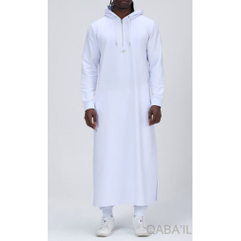 Qamis Long Basic avec Capuche - Blanc et Argent - Qaba'il : HOOD GS