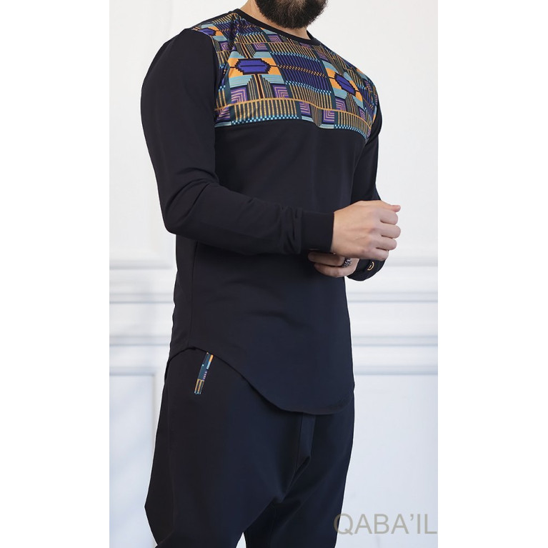 Survêtement Bleu Nuit - Sarouel + Sweat Col Rond - Qaba'il : Afro Wax