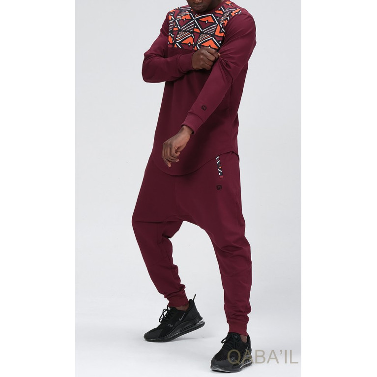 Survêtement Bordeaux - Sarouel + Sweat Col Rond - Qaba'il : Afro Wax