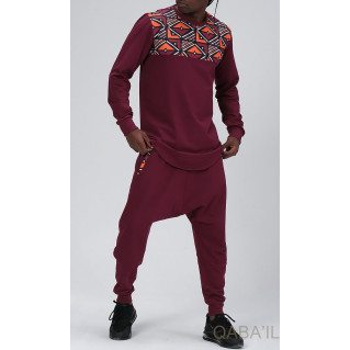 Survêtement Bordeaux - Sarouel + Sweat Col Rond - Qaba'il : Afro Wax