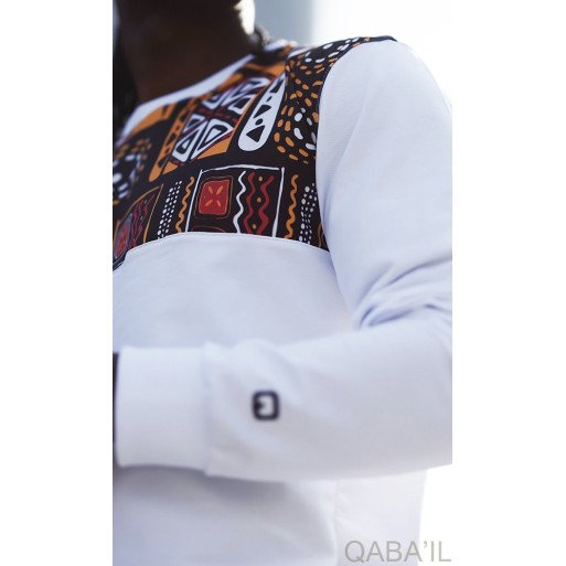 Survêtement Blanc - Sarouel + Sweat Col Rond - Qaba'il : Afro Wax