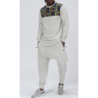 Survêtement Gris Clair - Sarouel + Sweat Col Rond - Qaba'il : Afro Wax