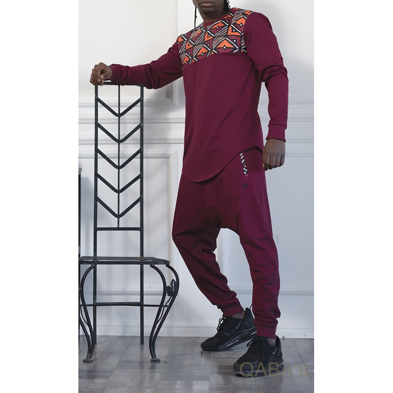 Survêtement Bordeaux - Sarouel + Sweat Col Rond - Qaba'il : Afro Wax