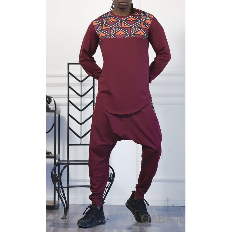 Survêtement Bordeaux - Sarouel + Sweat Col Rond - Qaba'il : Afro Wax