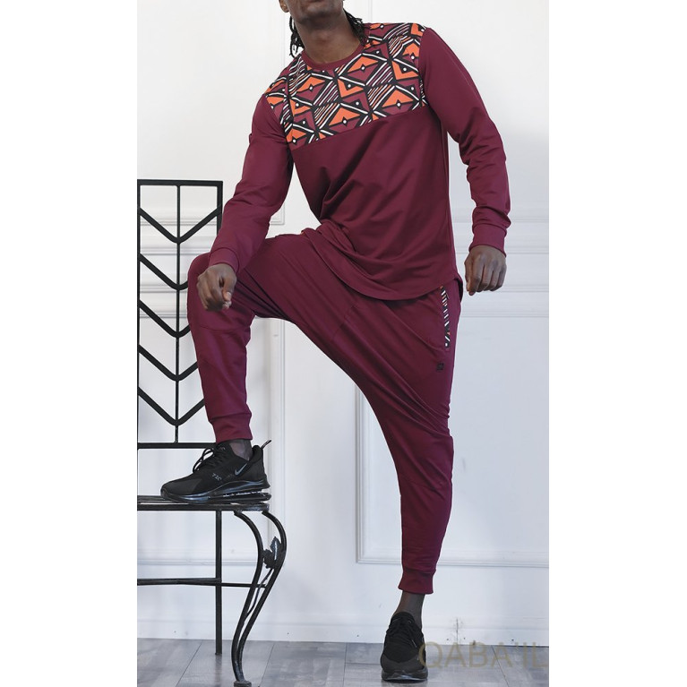 Survêtement Bordeaux - Sarouel + Sweat Col Rond - Qaba'il : Afro Wax