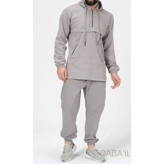 Ensemble Sarouel et Sweat Capuche Coton Strecht - Gris Clair, Survêtement Qaba'il : Coton Strecht Kameron