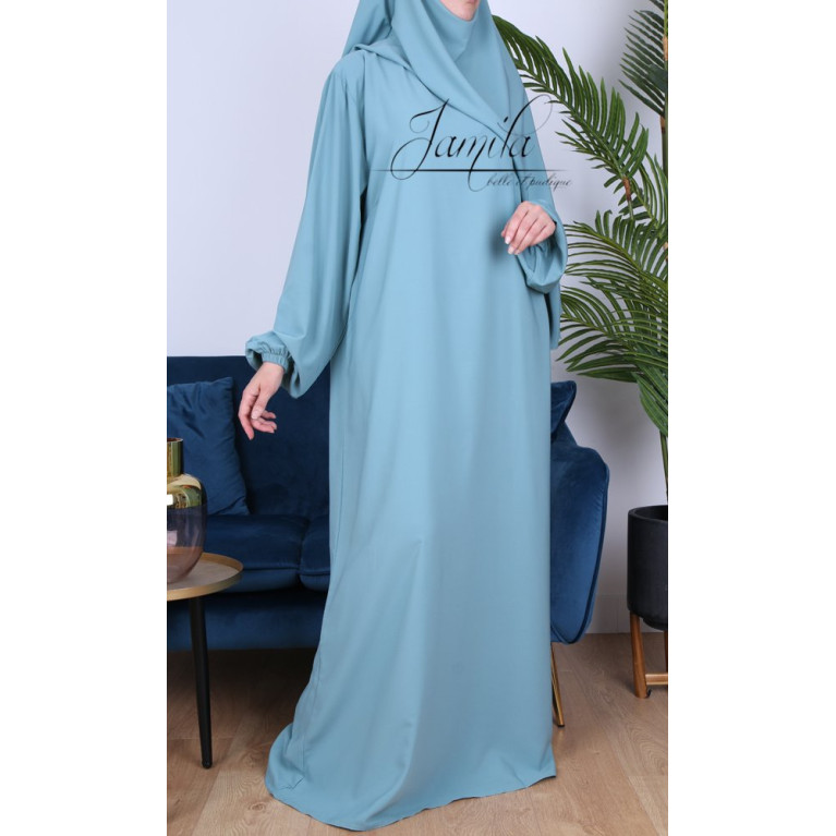 Abaya Manche Elastique - Vert Eau - Microfibre Léger - Jamila Abaya Manche Elastique - Vert Eau - Microfibre Léger - Jamila
