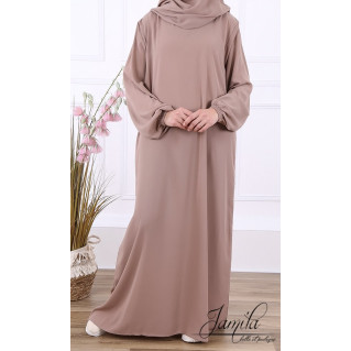 Abaya Manche Elastique - Taupe - Microfibre Léger - Jamila