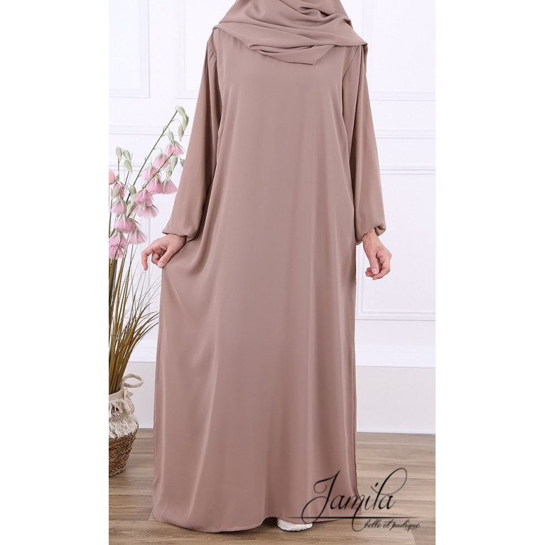 Abaya Manche Elastique - Taupe - Microfibre Léger - Jamila