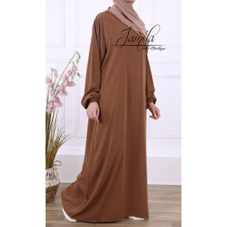 Abaya Manche Elastique - Caramel - Microfibre Léger - Jamila