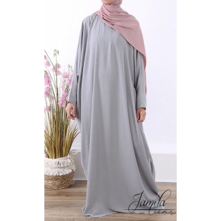 Abaya Papillon - Gris Clair- Microfibre Léger - Jamila