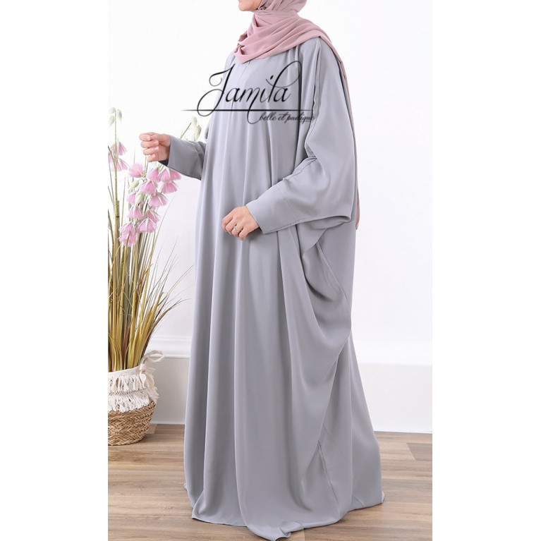 Abaya Papillon - Gris Clair- Microfibre Léger - Jamila