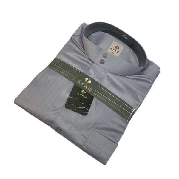 Qamis Saoudien à Col - Tissu Glacé Gris Clair - Style Haramain ou Daffah -Afaq
