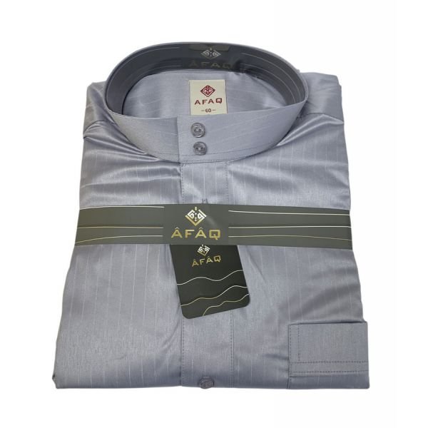 Qamis Saoudien à Col - Tissu Glacé Gris Clair - Style Haramain ou Daffah -Afaq