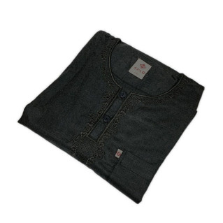 Qamis Pakistanais sans Col, Manche Courte - Tissu Coton Noir - Qamis Court + Pantalon - Afaq Qamis Pakistanais sans Col, Manche Courte - Tissu Coton Noir - Qamis Court + Pantalon - Afaq