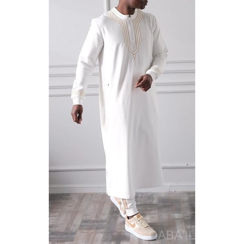 Qamis Long - Ecru et Broderie Or - Qaba'il : Sham Qamis Long - Ecru et Broderie Or - Qaba'il : Sham