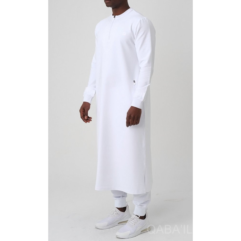 Qamis Long - Blanc et Broderie Blanc - Qaba'il : Sham Qamis Long - Blanc et Broderie Blanc - Qaba'il : Sham