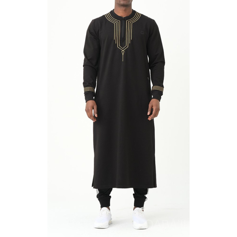Qamis Long - Noir et Broderie Or - Qaba'il : Sham Qamis Long - Noir et Broderie Or - Qaba'il : Sham