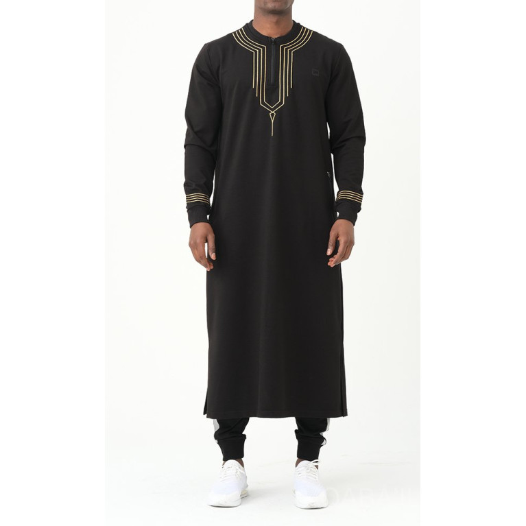 Qamis Long - Noir et Broderie Or - Qaba'il : Sham