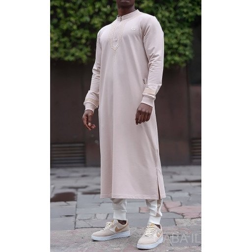 Qamis Long - Beige et Broderie Or - Qaba'il : Sham