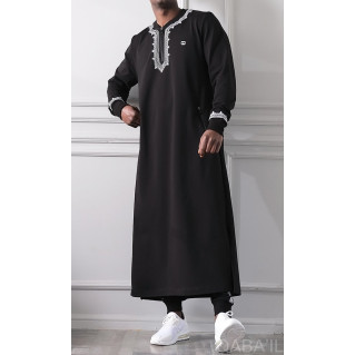 Qamis Long - Noir - Jersey Coton - Qaba'il : Etniz MA