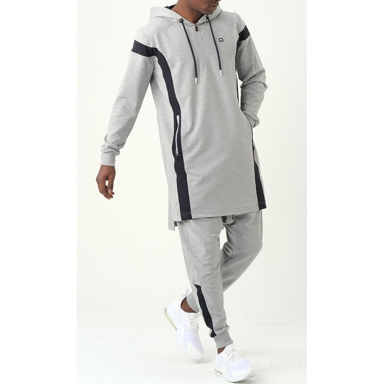 Ensemble Qamis Court + Sarouel - Gris et Bleu Nuit - Qaba'il : Veloce