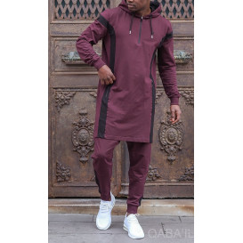 Ensemble Qamis Court + Sarouel - Grenat et Noir - Qaba'il : Veloce