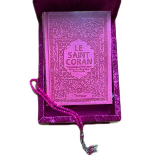 Coffret Décot + Coran Ar/Fr-Ph Format 20x14 - Fushia et un Chapelet 100 Perles