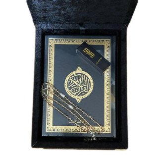 Coffret Décot + Coran en Arabe Format 20x14 - Noir, un chapelet 100 Perles et un Musc Note 33