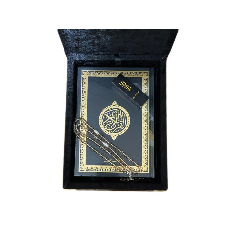 Coffret Décot + Coran en Arabe Format 20x14 - Noir, un chapelet 100 Perles et un Musc Note 33